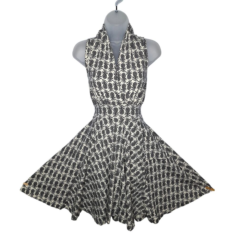 Effie's Heart Halter Dress Pineapple Print Novelty Wrap Fit Flare Medium Retro